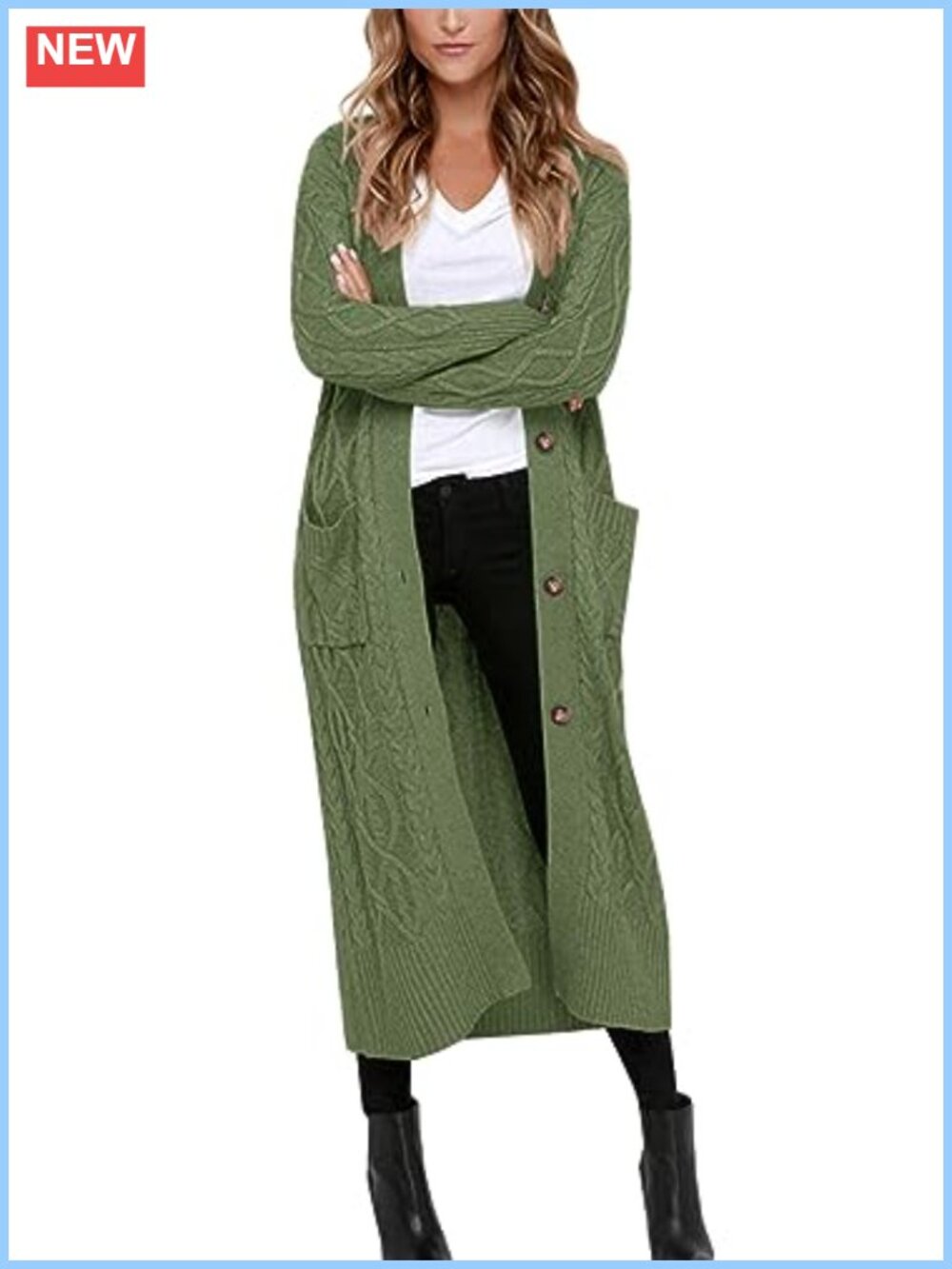 Womens Chunky Cable Knit Long Cardigan Button Down Sweater with Pockets